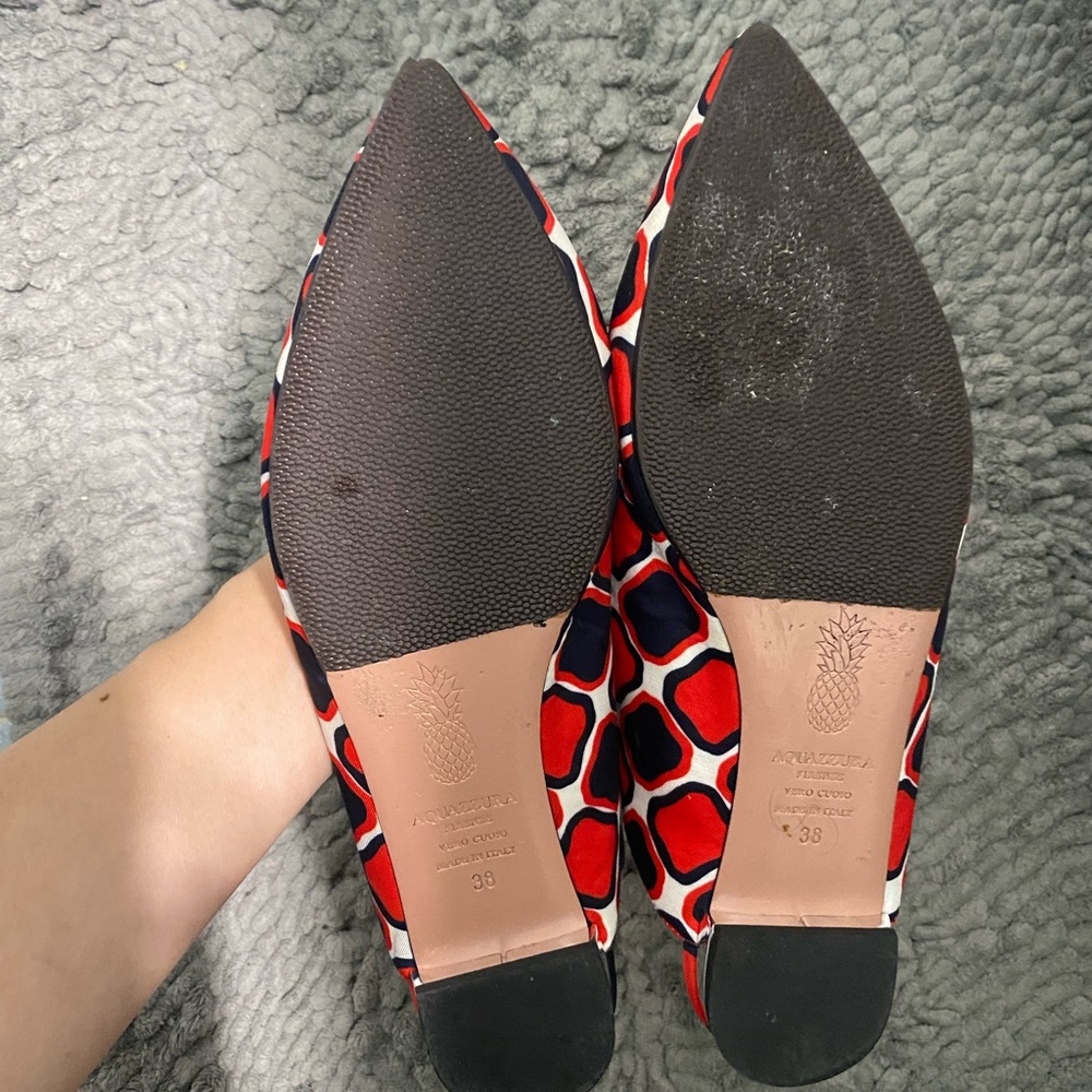 Aquazzura designer slingback ballet flats pointed toe geometric red blue size 8 - Picture 6 of 9